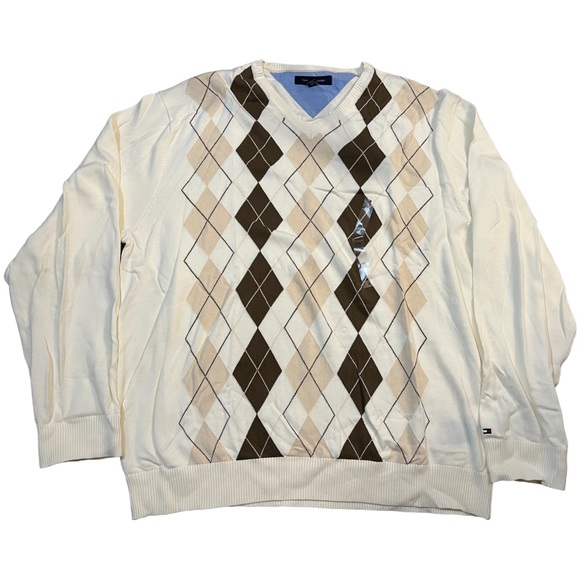 Tommy Hilfiger Other - Tommy Hilfiger Men’s Cotton V-Neck Sweater Cream Preppy Argyle Academia XXL